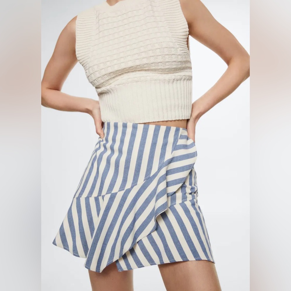Mango striped wrap mini skirt size small